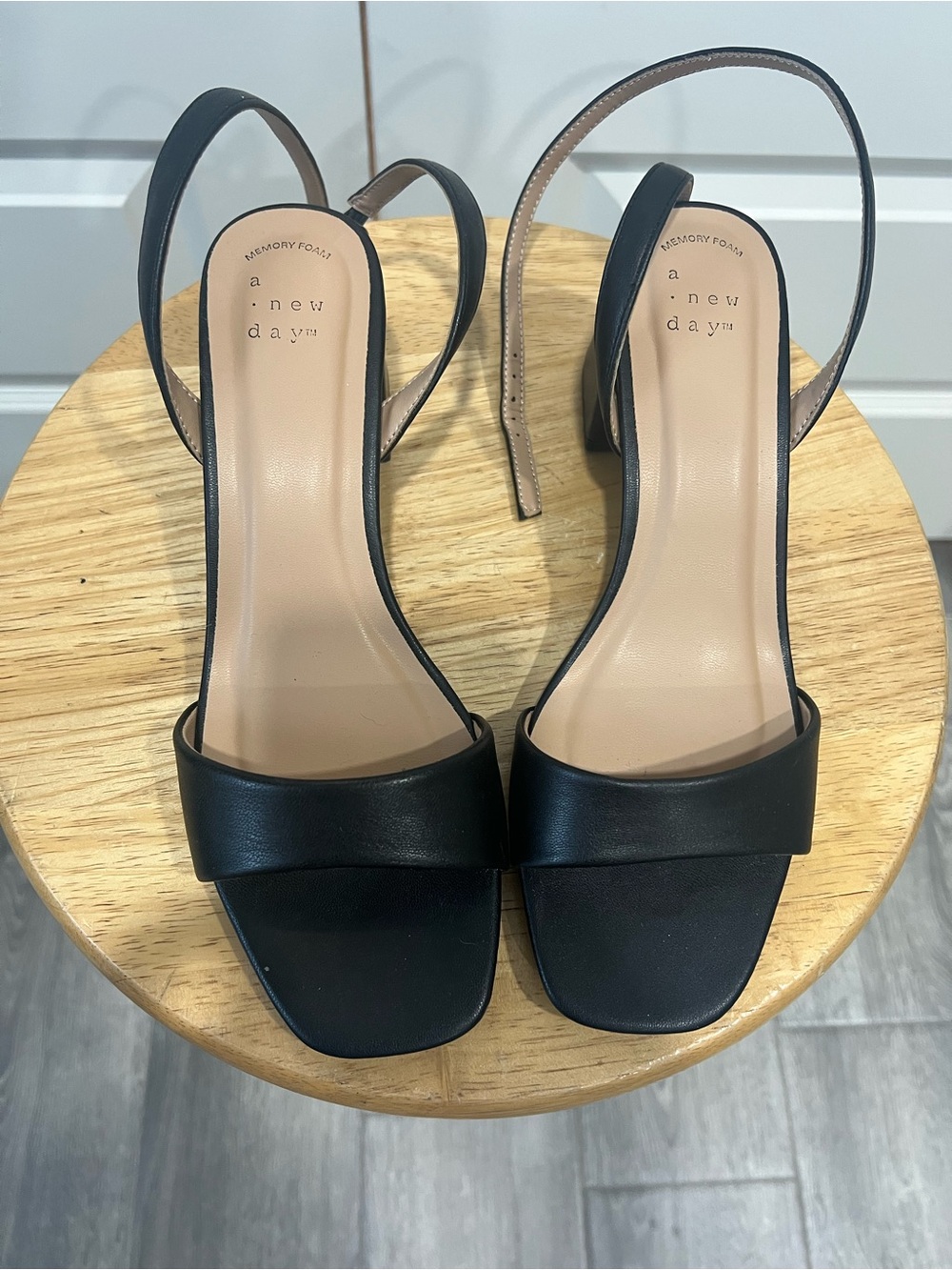 a new day Black Square Toe Slingback Block Heels
